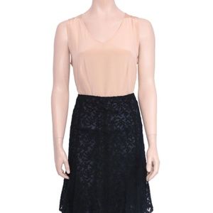 Vintage Blush Peach Sleeveless Top with Black Lace Skirt
